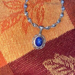 Silver and Blue Pendant Necklace .925